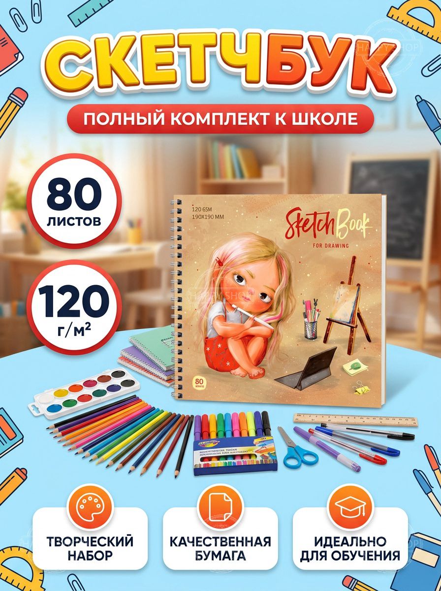 Скетчбук для рисования 80 листов формата А5 на гребне,120 г/м2, бежевый блокнот ArtSpace My inspiration