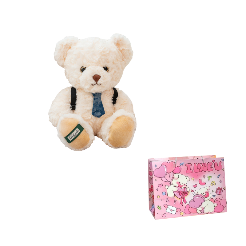 Плюшевые игрушки унисекс PUDOWRABBIT, 21CM EU, Ecru Bow Ties Backpack Bear