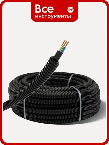 Изображение товара Кабель TDM ELECTRIC ВВГ-Пнг(А)-LS 3х1,5ок(N, PE)-0,66 ГОСТ в гофрированной трубе ПНД d16 черная