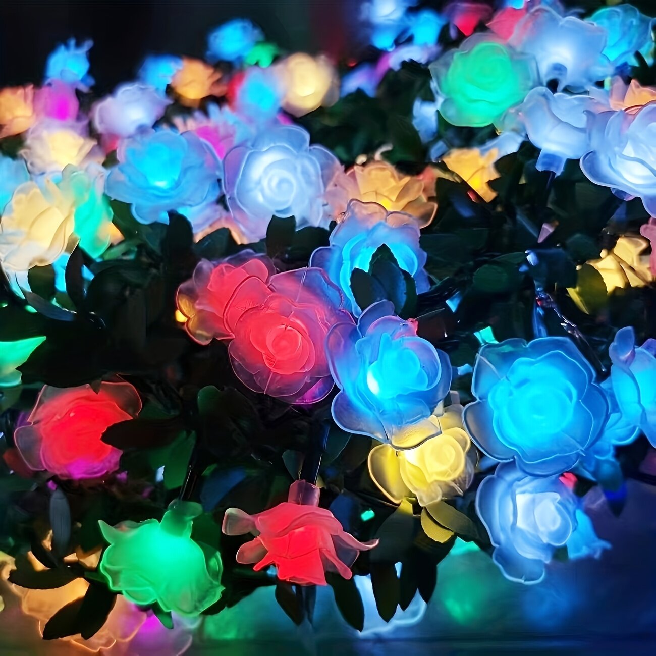 Солнечная садовая гирлянда с искусственными розами, разноцветная, 20 LED, 5 м, 8 режимов свечения