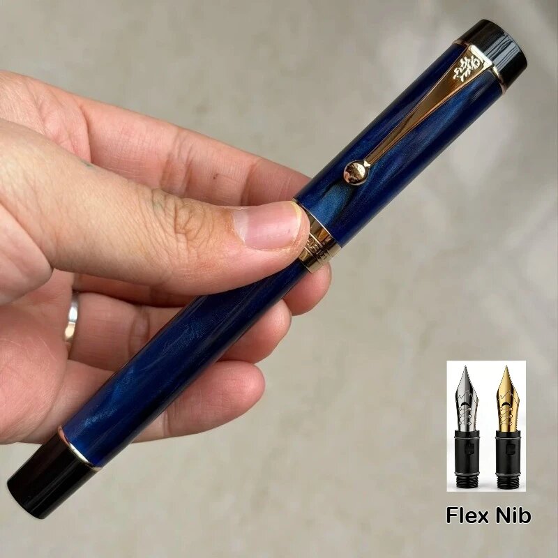 Перьевая ручка Jinhao 100 золотого цвета Синий, Silver Flex Nib, The Milky Way