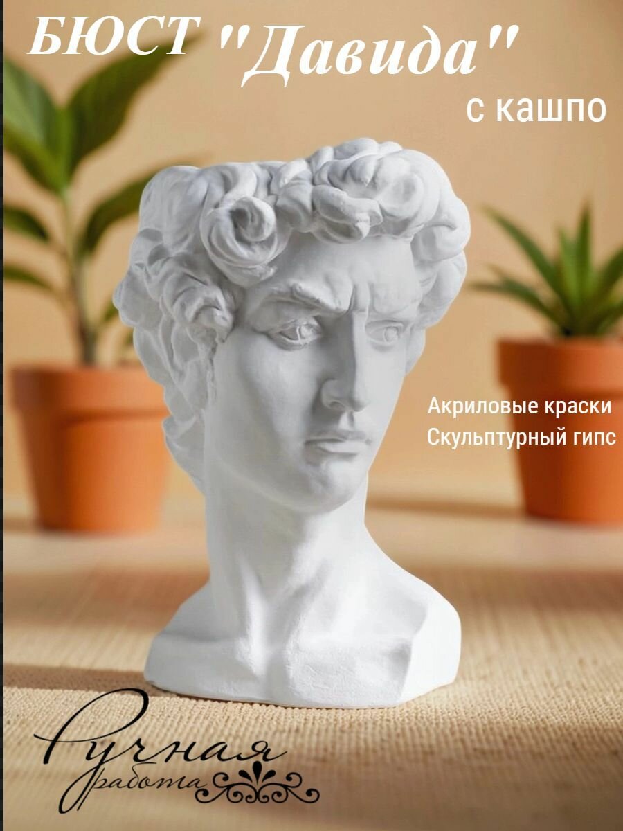 Бюст "Давида" с кашпо, белый 17х15х25
