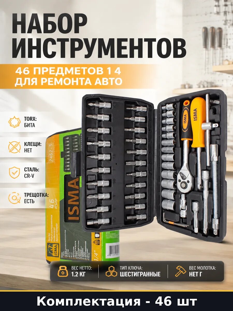 Набор инструментов 46 предметов 1 4 для ремонта авто