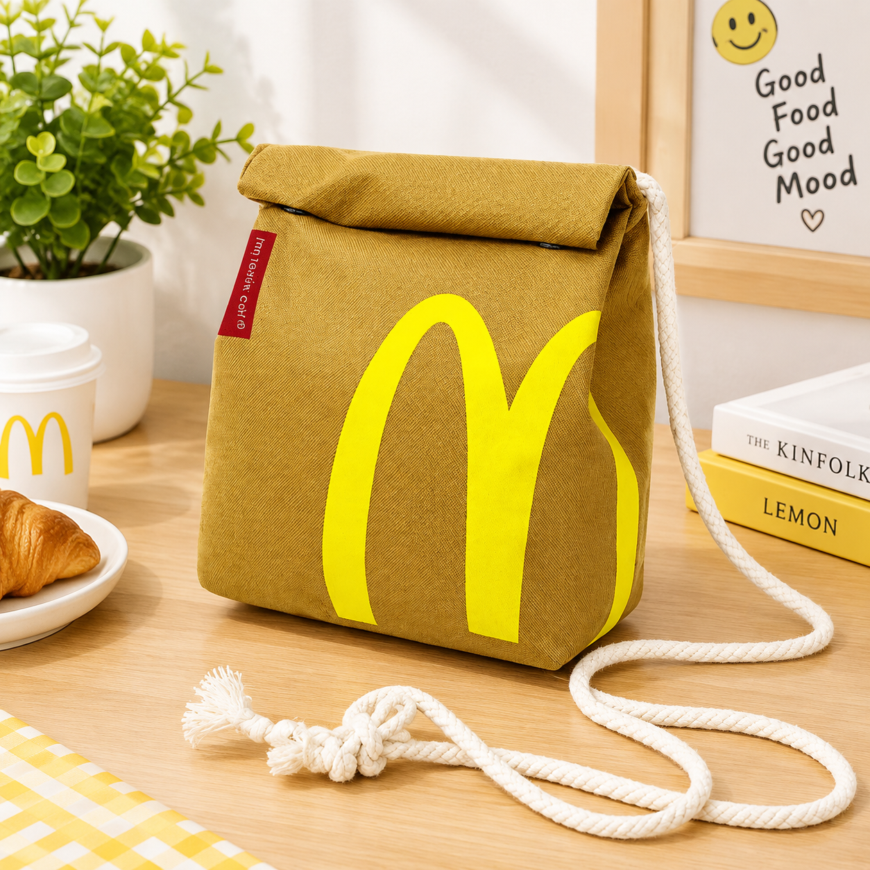 Рюкзак McDonald`s, школьный, унисекс, для средней и старшей школы, бежевый, нейлон (Объем: 13 л)