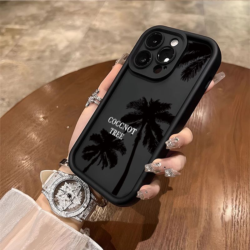 Чехол на Айфон 15 / iPhone 15 чёрный с пальмами кокосовых деревьев силиконовый удароПрочный