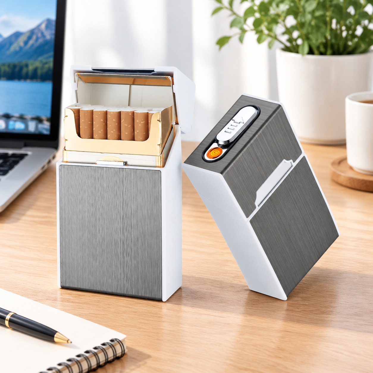 Портсигар металлический с USB зажигалкой, на магните, цвет серебро, 10х6х3 см, FatCat (Цвет товара: серебристый; Объем: 0.18 л)