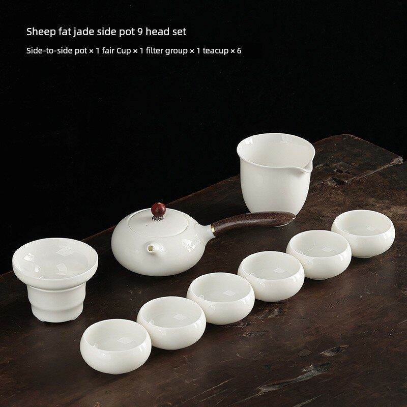 Комплект чая Xiangxue Side-Handle Pot из белого фарфора 9 частей, традиционная ручная работа для повседневного