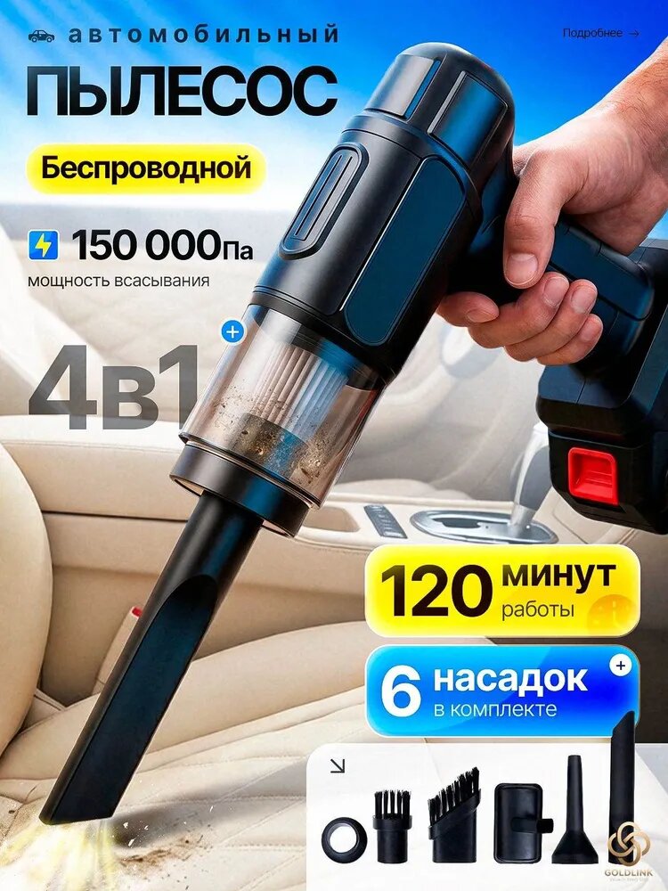 Пылесос для автомобиля беспроводной мощный/ Ручной портативный мини пылесос для салона машины и дома VOLTEX PRO X