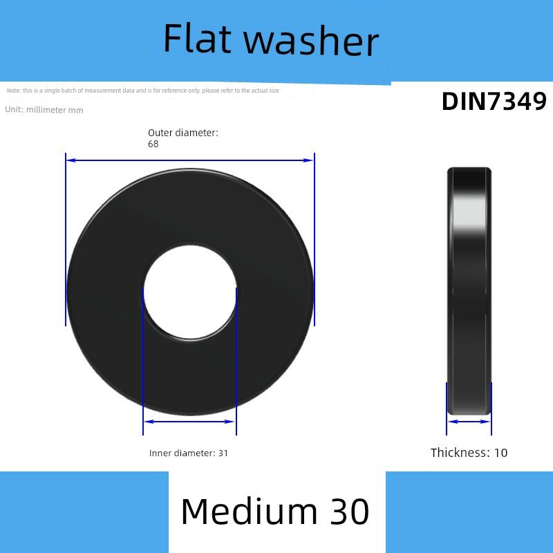 Тяжелая углеродистая сталь, черненая плоская шайба DIN7349 для М30, упаковка 10 штук, промышленный класс