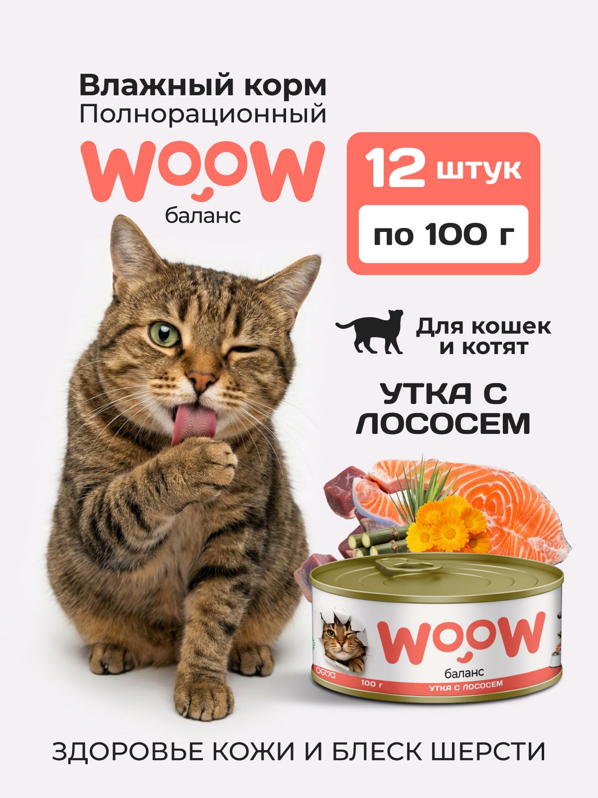Корм консервированный полнорационный для кошек Утка с лососем