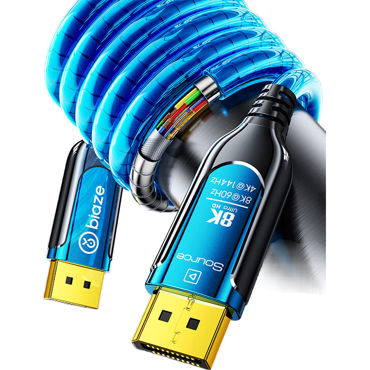 Кабель оптический стальной бронированный BIAZE DP1.4 8K HDMI 4K 144Гц для игровых мониторов 10м мужской-мужской
