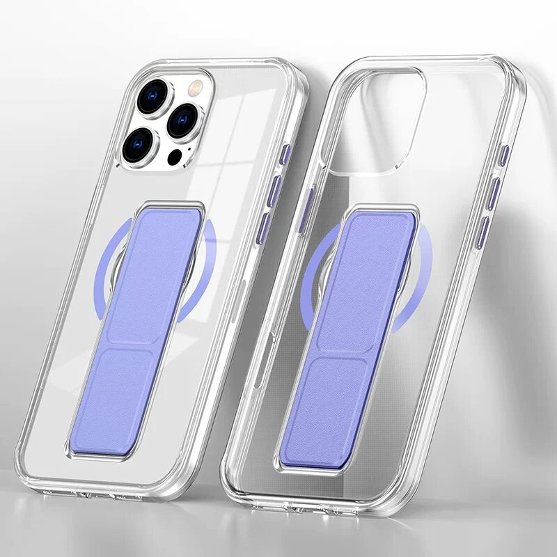 Прозрачная магнитная браслетная сумка с складной подставкой для iPhone 17 Pro Max, лиловый цвет