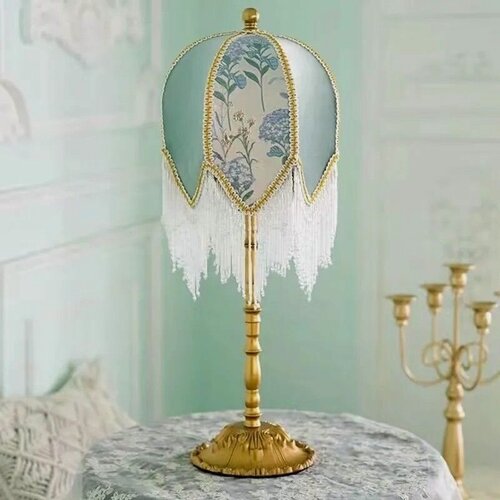 Изображение товара Настольная лампа, в стиле ретро, с абажуром из ткани, 23 см х 58 см，зелёный