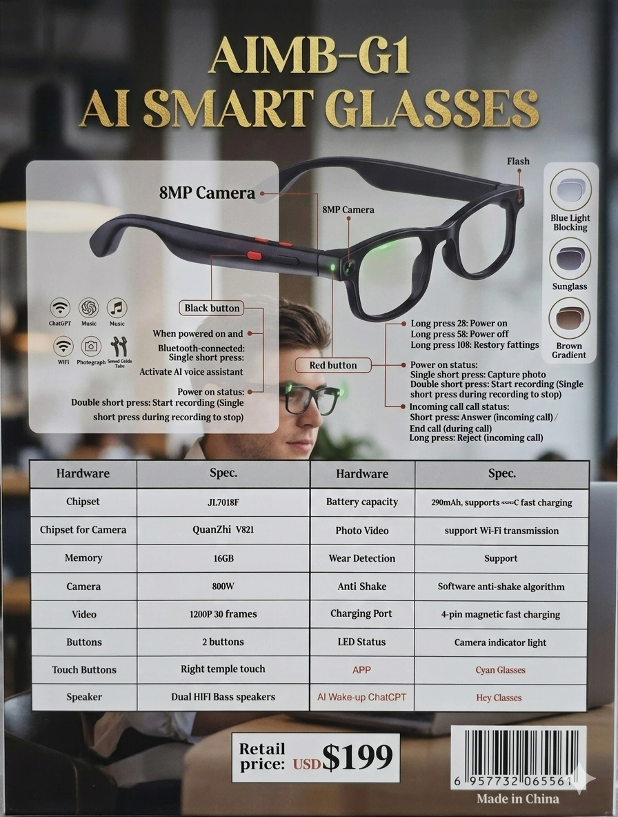 Умные Al смарт очки с камерой, Запись видео и фото, Bluetooth-звонки и музыка, 8мп,16 ГБ