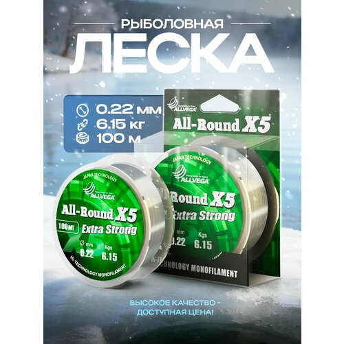 Монофильная леска ALLVEGA ALL-ROUND X5, 100 м, 6.2 кг, прозрачный, 1 шт.