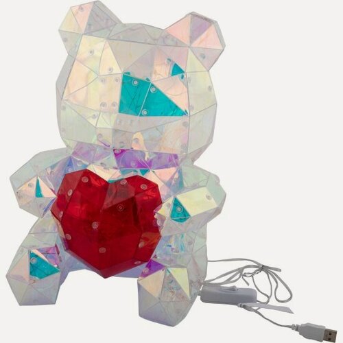 Изображение товара Светильник декоративный Uniel Мишка с сердцем. с USB проводом. 200 светодиодов. Белый свет. Цвет корпуса радужный.