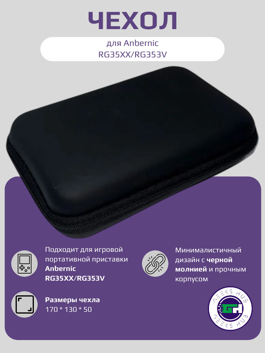 Чехол для игровой приставки Anbernic RG35XX/RG353V с черной молнией