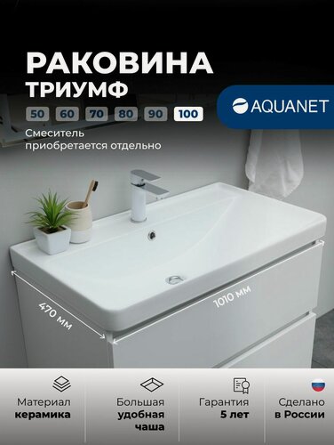 Изображение товара Раковина для ванной встраиваемая Aquanet Триумф 100 см