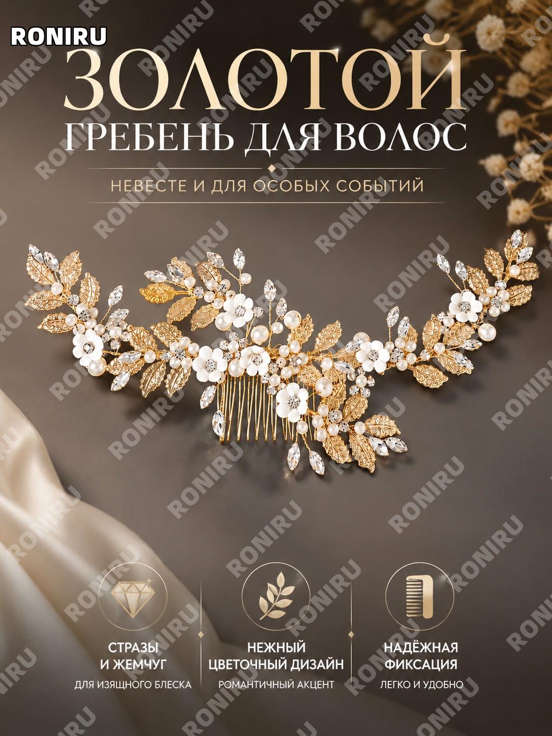 Золотая заколка-гребень для волос HS-J6215G, универсальный аксессуар для прически со стразами, элегантный дизайн