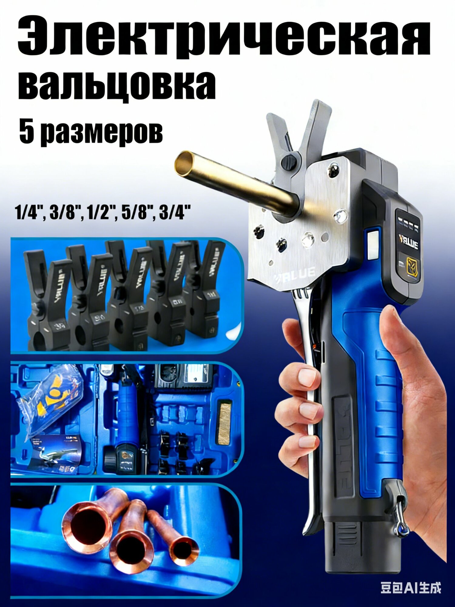 Электрическая вальцовка Value VEF-1(VET-19LI) (1/4", 3/8", 1/2", 5/8", 3/4")