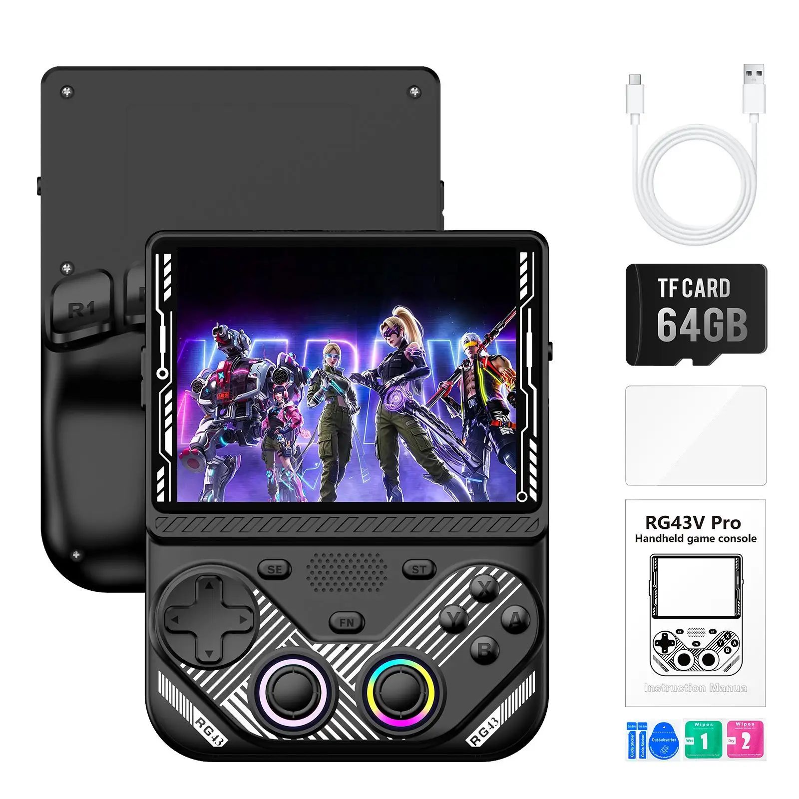 AISLPC RG43V PRO высокопроизводительная ретро консоль 64GB карта 18000+ игры RK3562 4.3" IPS WiFi 6 RGB джойстик HDMI TV выход 3D игра Поддерживается