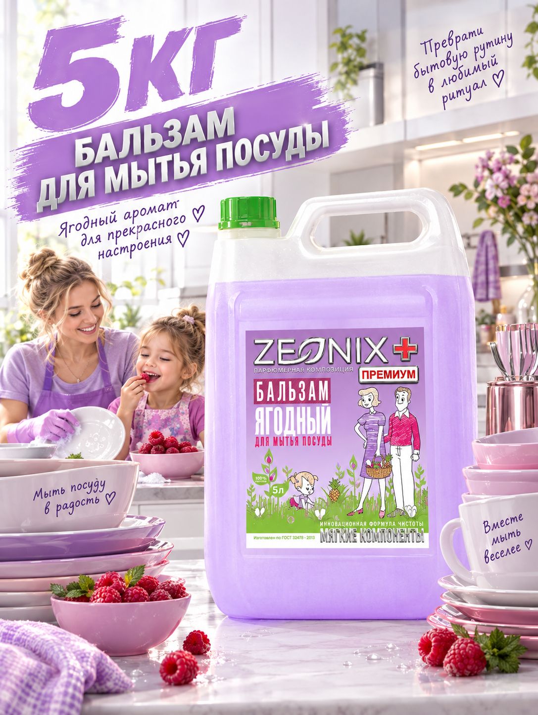Бальзам для посуды 5 литров, с ягодным ароматом 5000мл
