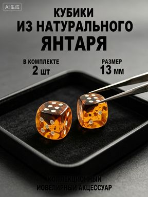 Кости игральные из янтаря 13 мм, 2 шт.