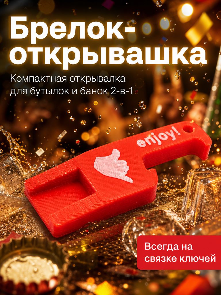 Брелок-открывашка для бутылок и банок 2в1, компактная открывалка на ключи, красная