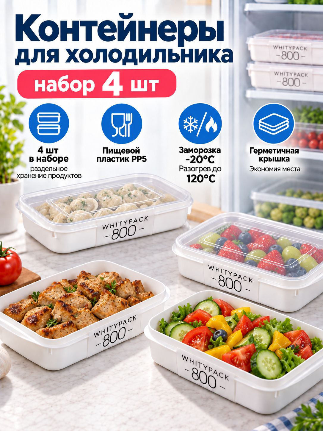 Крышка для гастроемкости 800 мл 4 шт пластик
