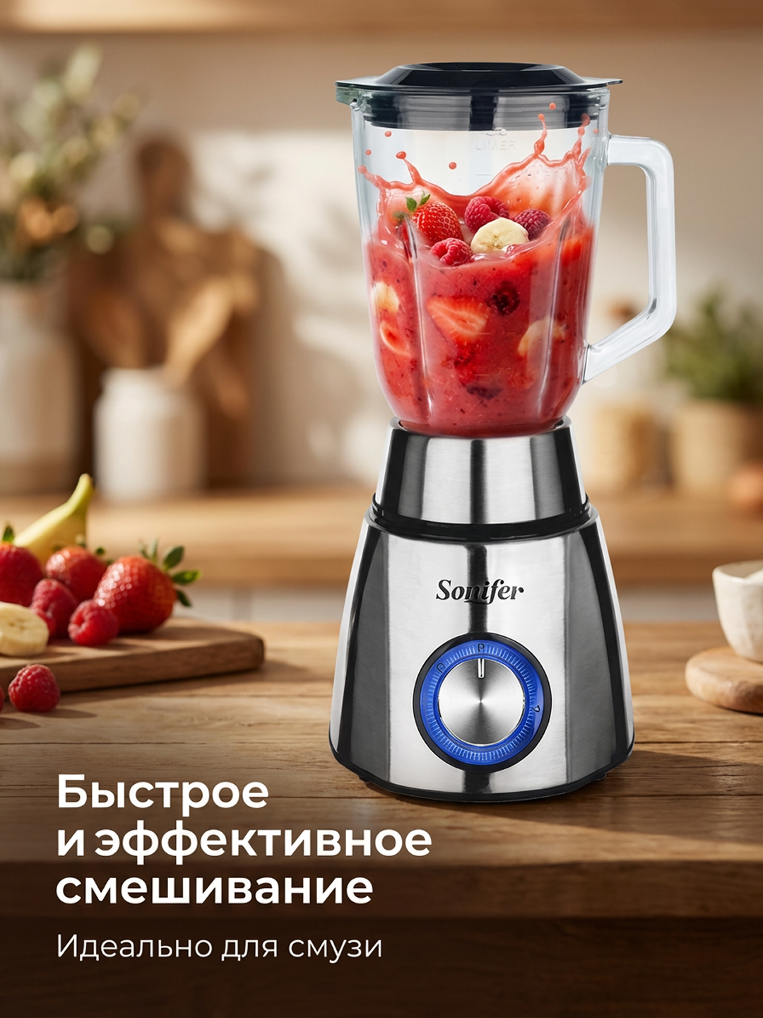 Блендер Sonifer SF-8014, 500 Вт, 2 скорости, с измельчителем и мерным стаканом