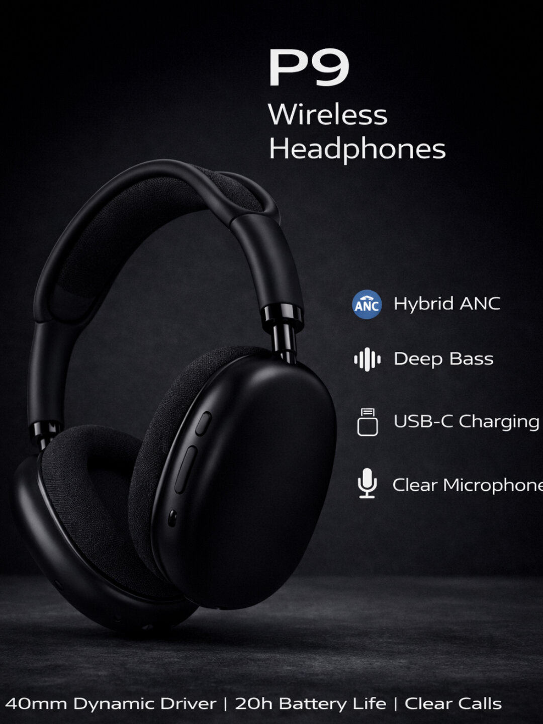 Беспроводные Bluetooth-наушники P9, с микрофоном, полноразмерные