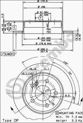 Диск тормозной задний MB W124/201 /D=258mm BREMBO