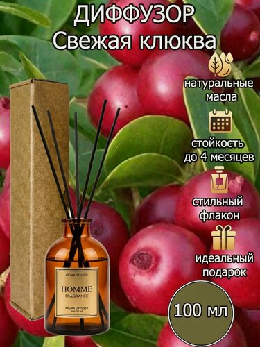 Изображение товара Диффузор для дома, ароматический с палочками в комплекте свежая клюква 100 мл