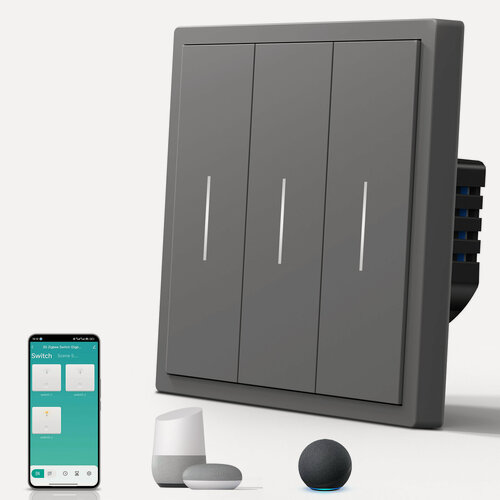 Изображение товара Умный выключатель трёхклавишный MVAVA Scale ZigBee, с Алисой, серый, для умного дома