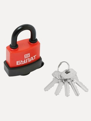 Изображение товара Замок навесной Булат ВС 1-П42 ПЛ 13640, 47 мм, красный, всепогодный, цилиндровый механизм, 5 ключей, чугунный корпус