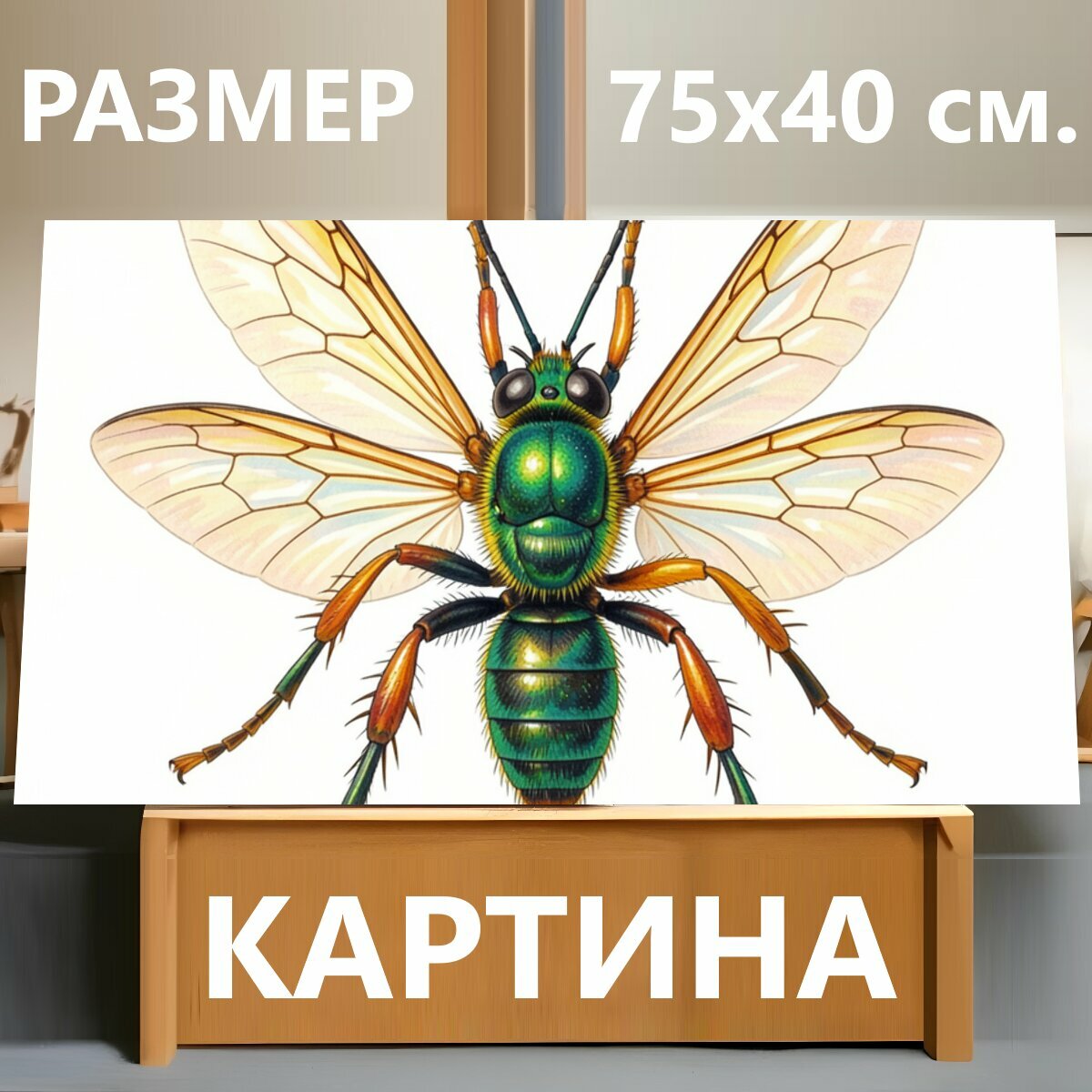 Картина на холсте "Насекомые, минимализм, реалистичный стиль, детализированное рисование, яркие цвета" на подрамнике 75х40 см. для интерьера