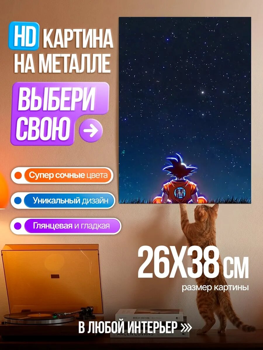 Картина на HD металле Гоку под звездами