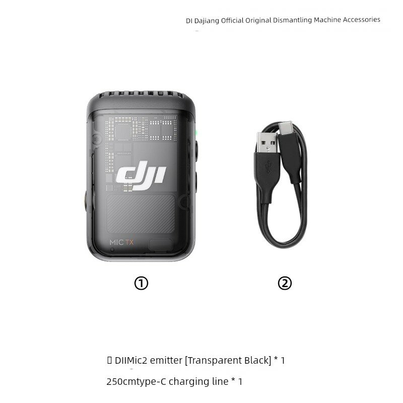 Беспроводной передатчик DJI Mic 2 с Type-C кабелем в прозрачном черном цвете для профессионального звука и Bluetooth