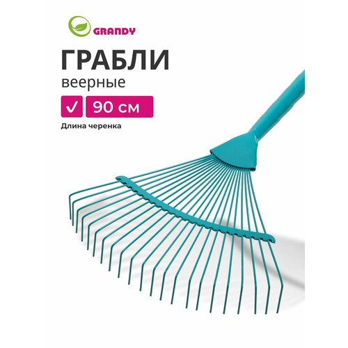 фото Грабли веерные, 22 зуб, сталь, grandy, эмалированные, черенок стальной, 402507