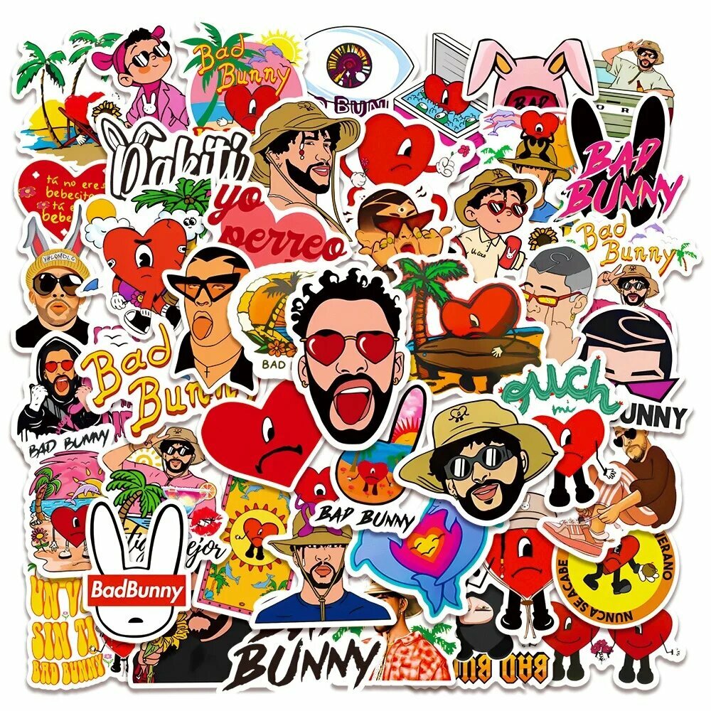 50 Шт. Водонепроницаемых Наклеек С Граффити Bad Bunny Для Телефонов, Ноутбуков, Скейтбордов, Игрушек, Подарочные Стикеры