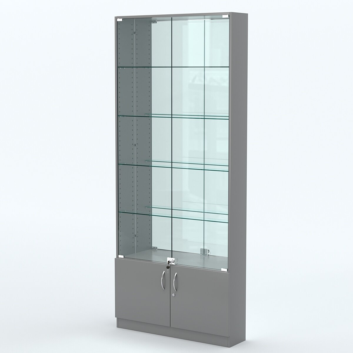 Торговая витрина с 4-мя стеклянными полками 200x900 мм серии NEXT-4 №10-2 (З/C - зеркало), Темно-Серый