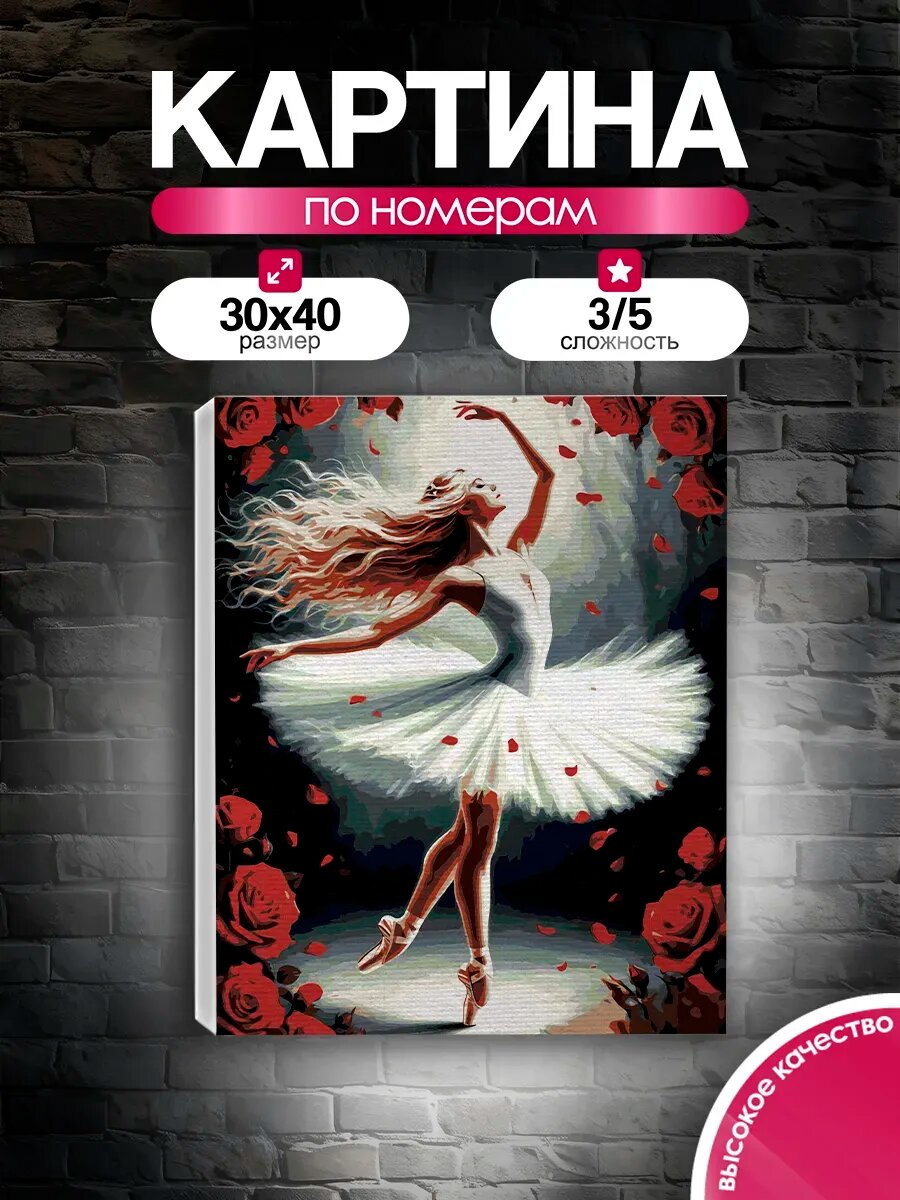 Картина по номерам 30x40 Балерина в лепестках