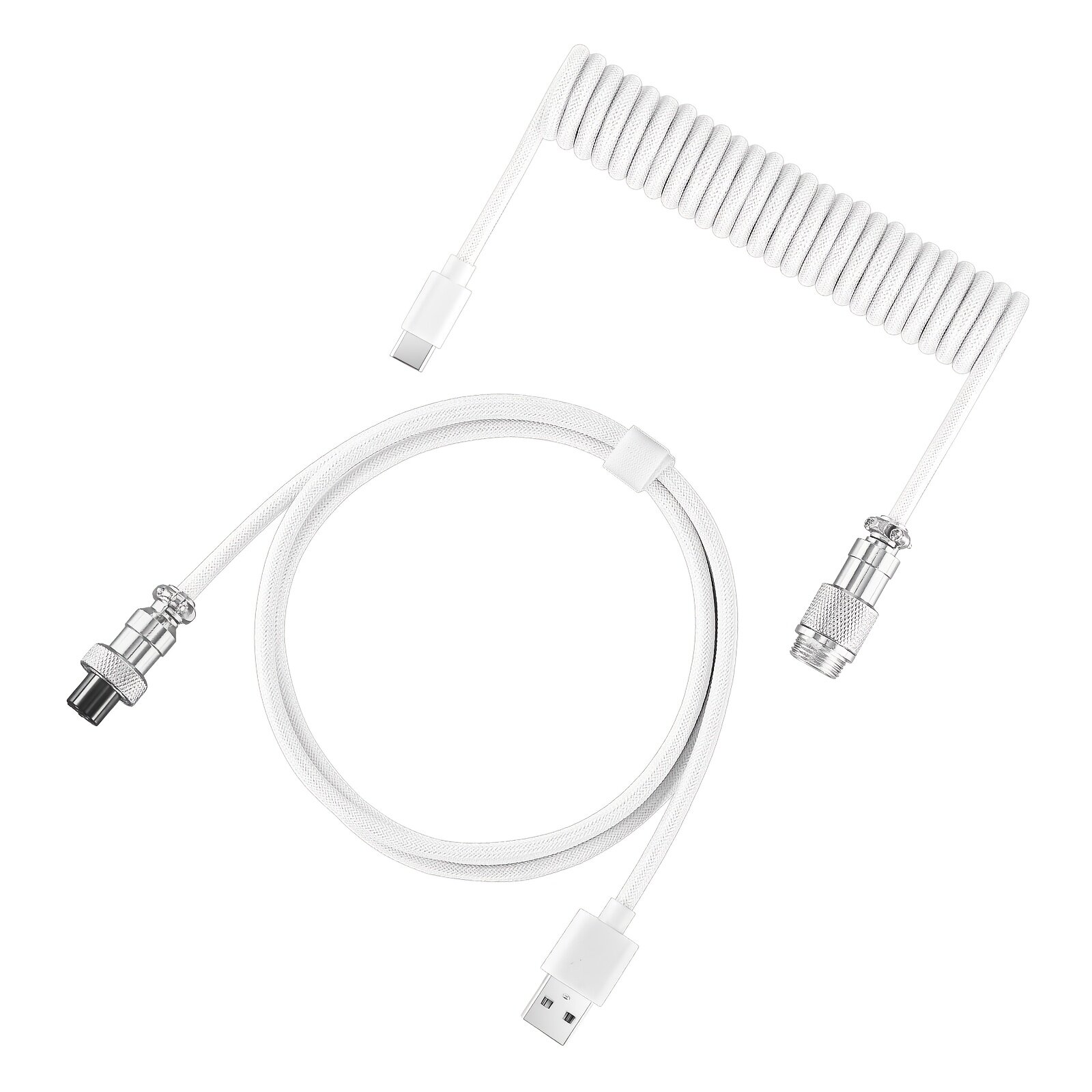 Кабель USB-A на Type-C плетеный с разъемами из цинкового сплава для механической клавиатуры, белый