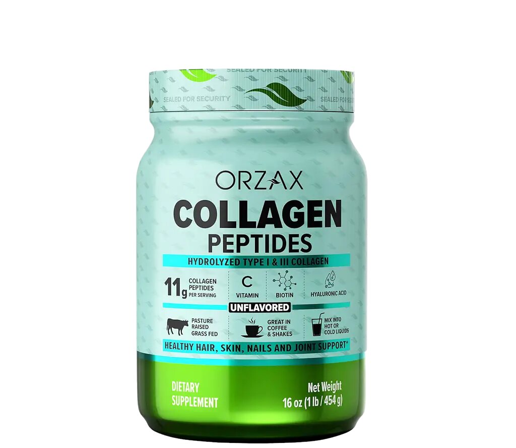 ORZAX Collagen Powder, 454 г — пептиды коллагена для кожи, волос, ногтей и суставов
