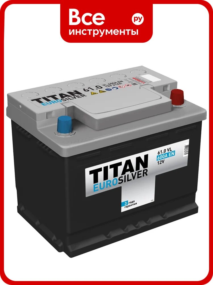 Аккумулятор TITAN EUROSILVER 61.0 VL обратная полярность, 600 А, 242x175x190 мм 4607008881370