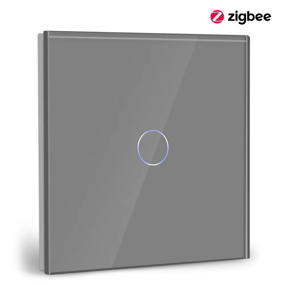 Сенсорный выключатель Zigbee одноклавишный, умный выключатель для Алисой, 1 клавиши, без нуля на, работает со шлюзом, панель стекло Серая
