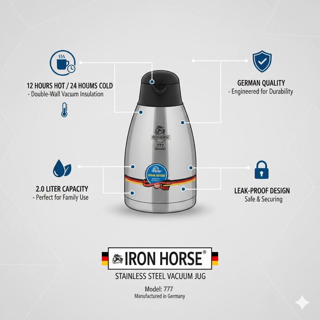 Термос-чайник IRON HORSE Eron 777, 3л, металл, стекло, черный/белый