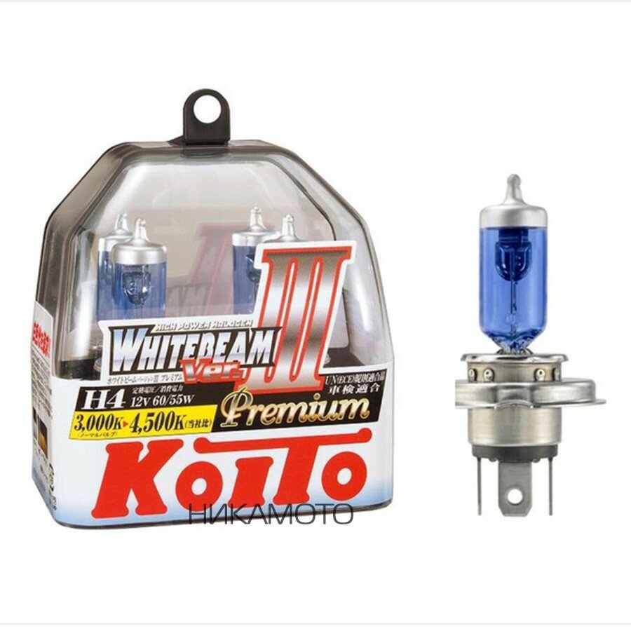 KOITO P0744W лампа H4 (к-т 2 шт) супер белая PREMIUM (4500K) + 120% яркости
