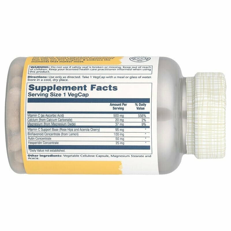 Витамин C с биофлавоноидами Solaray 500 мг N100 для иммунитета — фото 1