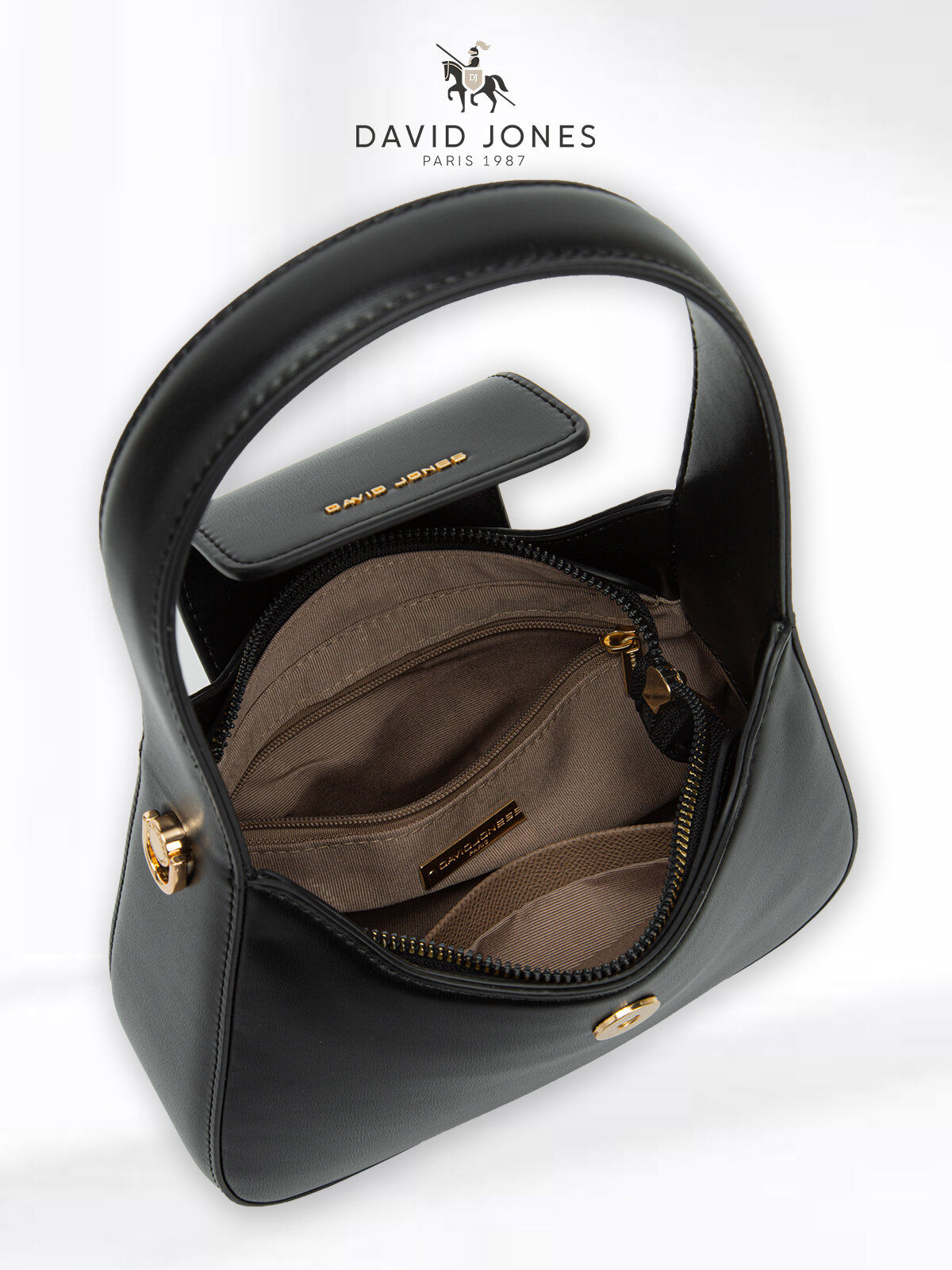 Сумка багет DAVID JONES, фактура гладкая, черный — фото 1